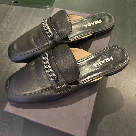AUTHENTIC PRADA women’s leather mules size 8-8.5 - Picture 1 of 3